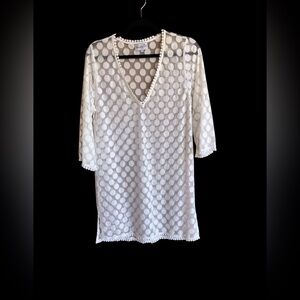 Mud Pie White Mesh Polka Dot Top